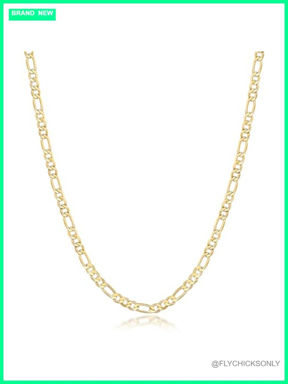 14K Gold Plated Figaro Chain Necklace Women Non Tarnish Lobster Clasp